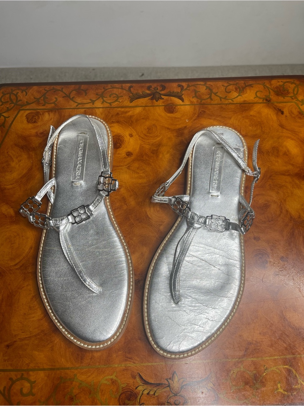 BCBGMaxAzria Metallic Silver T-Strap Sandals